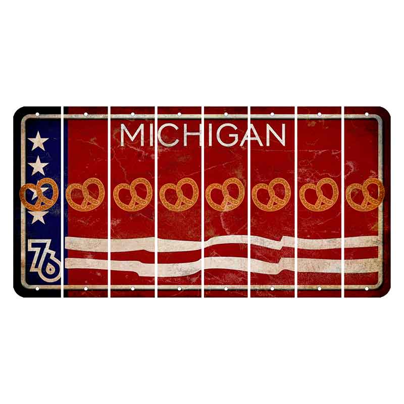 Michigan 1976 Bicentennial Cut License Plate Strips (Set of 8) Pretzel