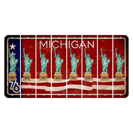 Michigan 1976 Bicentennial Cut License Plate Strips (Set of 8) Statue of Liberty