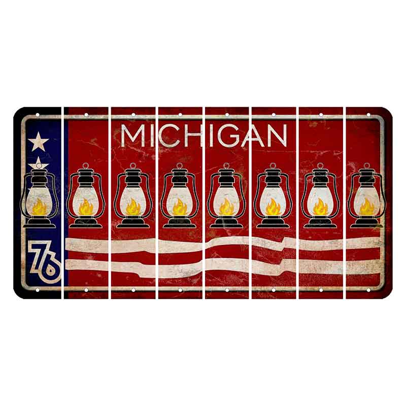 Michigan 1976 Bicentennial Cut License Plate Strips (Set of 8) Lantern