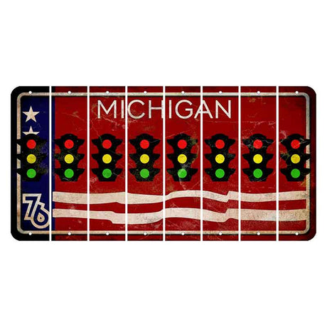 Michigan 1976 Bicentennial Cut License Plate Strips (Set of 8) Traffic Light