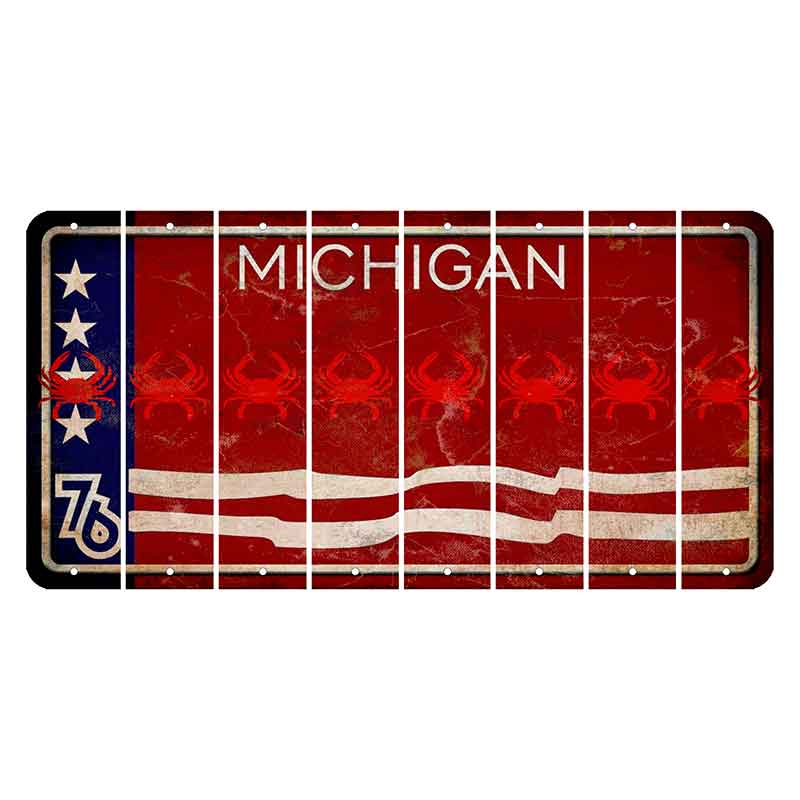 Michigan 1976 Bicentennial Cut License Plate Strips (Set of 8) Crab