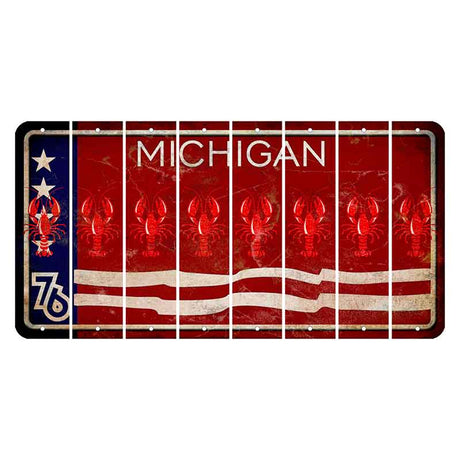 Michigan 1976 Bicentennial Cut License Plate Strips (Set of 8) Lobster