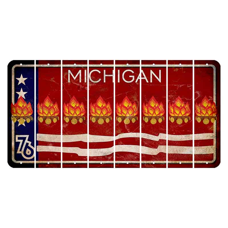 Michigan 1976 Bicentennial Cut License Plate Strips (Set of 8) Campfire