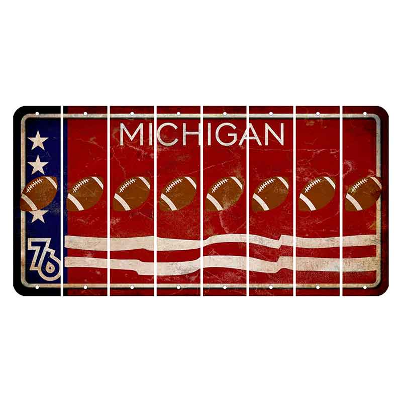 Michigan 1976 Bicentennial Cut License Plate Strips (Set of 8) Football