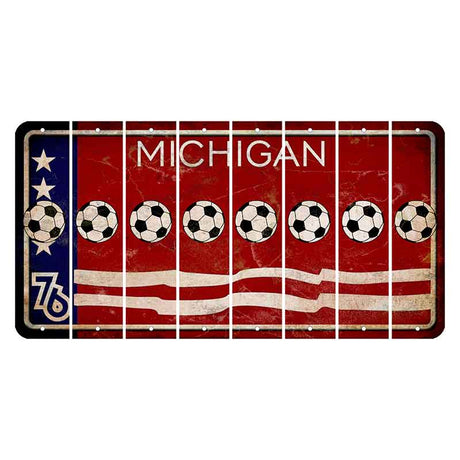 Michigan 1976 Bicentennial Cut License Plate Strips (Set of 8) Soccerball