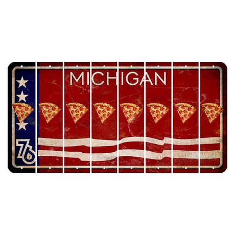 Michigan 1976 Bicentennial Cut License Plate Strips (Set of 8) Pizza