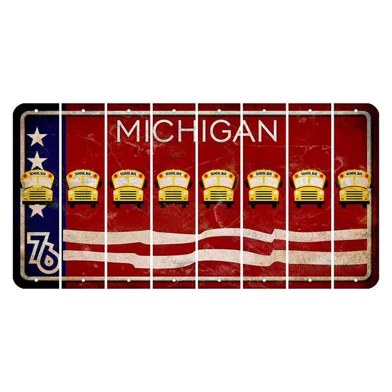 Michigan 1976 Bicentennial Cut License Plate Strips (Set of 8) School Bus