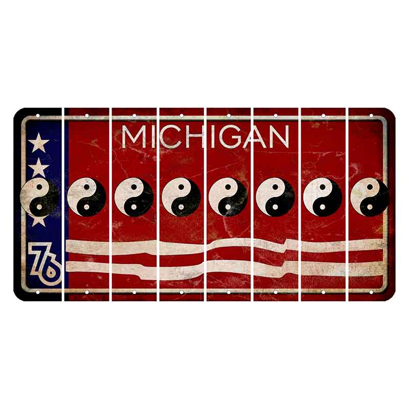 Michigan 1976 Bicentennial Cut License Plate Strips (Set of 8) Yin Yang