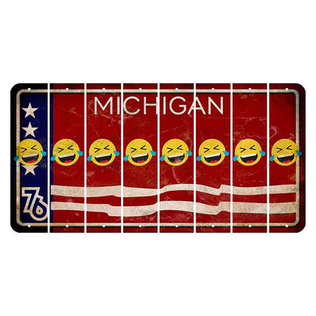 Michigan 1976 Bicentennial Cut License Plate Strips (Set of 8) Emoji - Laughing