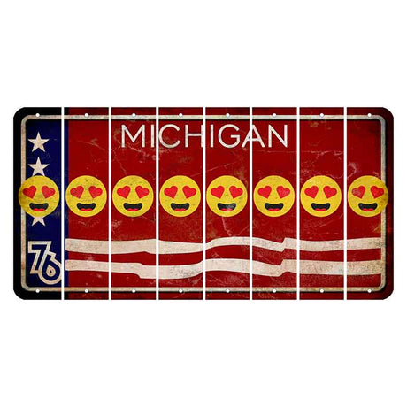 Michigan 1976 Bicentennial Cut License Plate Strips (Set of 8) Emoji - Heart Eyes