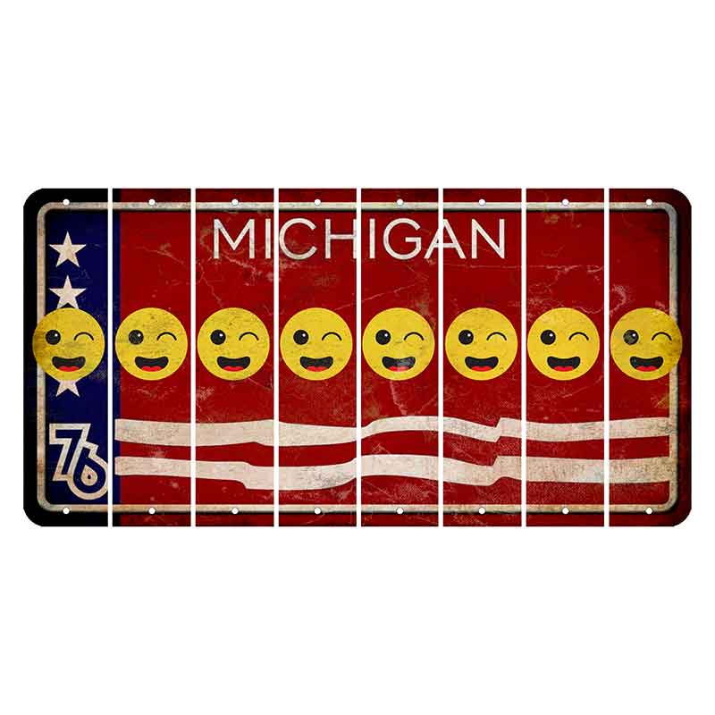 Michigan 1976 Bicentennial Cut License Plate Strips (Set of 8) Emoji - Winking