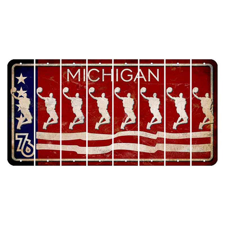 Michigan 1976 Bicentennial Cut License Plate Strips (Set of 8) Basketball Player