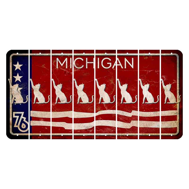 Michigan 1976 Bicentennial Cut License Plate Strips (Set of 8) Cat