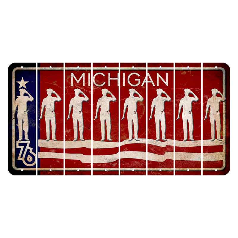 Michigan 1976 Bicentennial Cut License Plate Strips (Set of 8) Police Officer