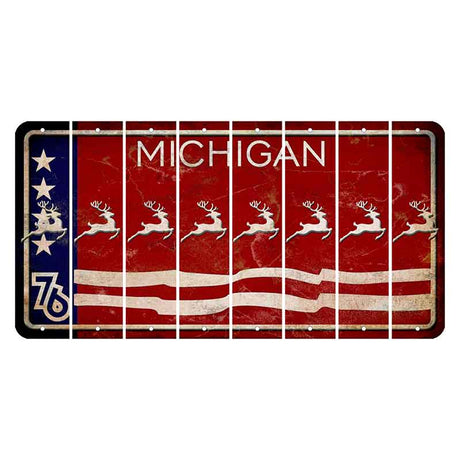 Michigan 1976 Bicentennial Cut License Plate Strips (Set of 8) Reindeer