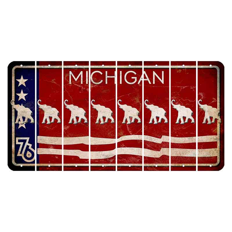 Michigan 1976 Bicentennial Cut License Plate Strips (Set of 8) Elephant