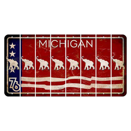 Michigan 1976 Bicentennial Cut License Plate Strips (Set of 8) Elephant