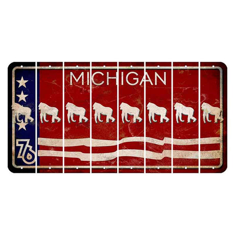 Michigan 1976 Bicentennial Cut License Plate Strips (Set of 8) Gorilla