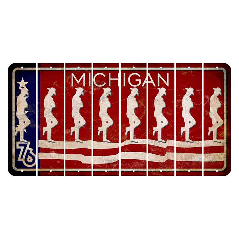 Michigan 1976 Bicentennial Cut License Plate Strips (Set of 8) Cowboy - Leaning