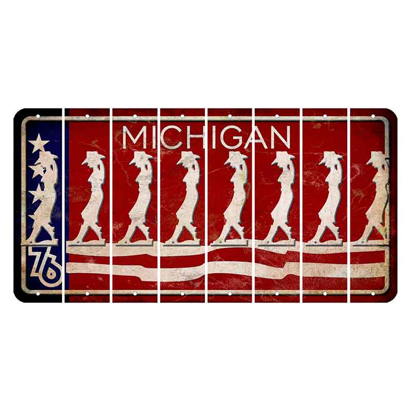 Michigan 1976 Bicentennial Cut License Plate Strips (Set of 8) Cowgirl - Leaning