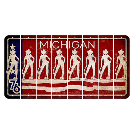 Michigan 1976 Bicentennial Cut License Plate Strips (Set of 8) Cowgirl