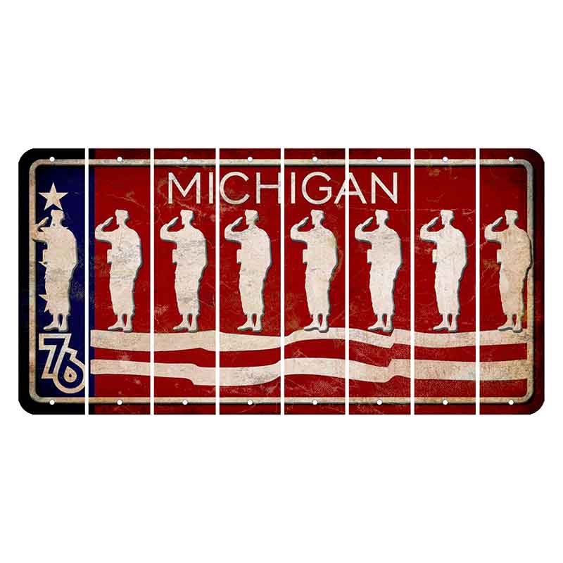 Michigan 1976 Bicentennial Cut License Plate Strips (Set of 8) Soldier - Saluting