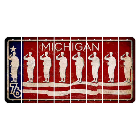 Michigan 1976 Bicentennial Cut License Plate Strips (Set of 8) Soldier - Saluting