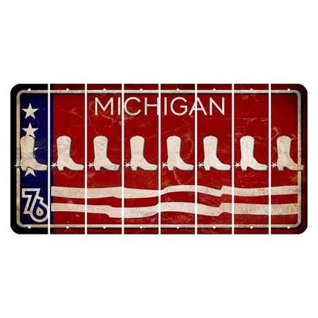 Michigan 1976 Bicentennial Cut License Plate Strips (Set of 8) Cowboy Boot