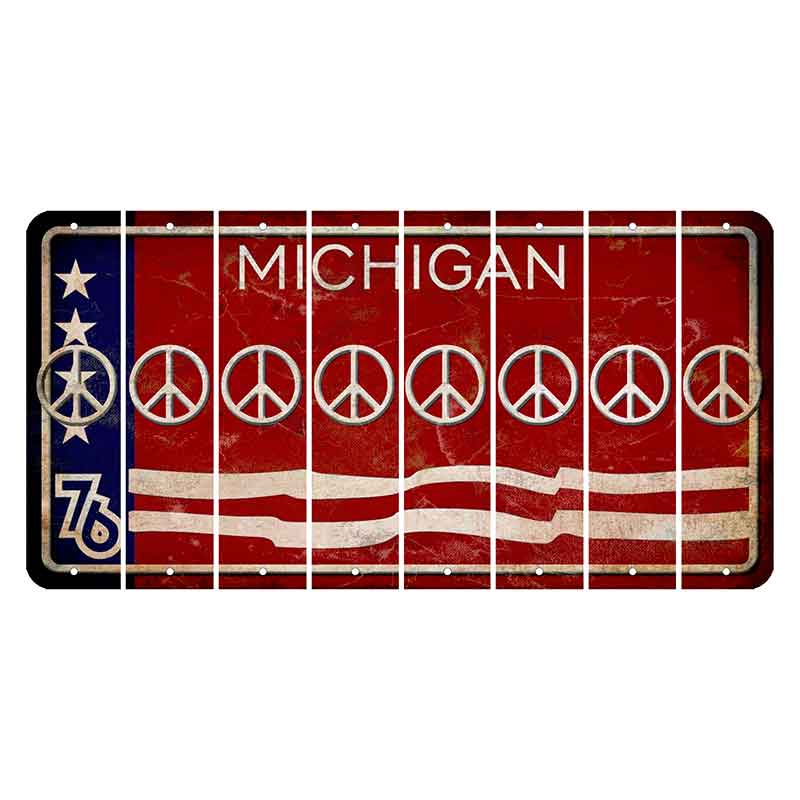 Michigan 1976 Bicentennial Cut License Plate Strips (Set of 8) Peace Sign