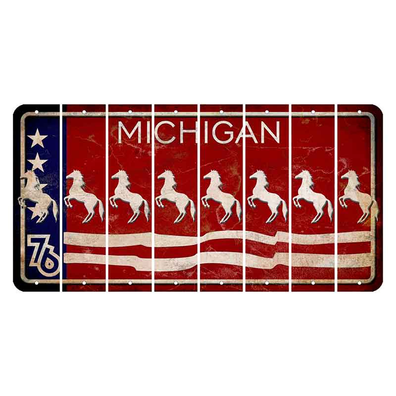 Michigan 1976 Bicentennial Cut License Plate Strips (Set of 8) Horse