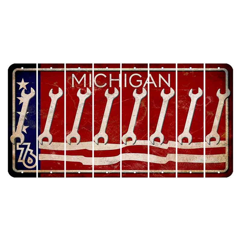 Michigan 1976 Bicentennial Cut License Plate Strips (Set of 8) Wrench