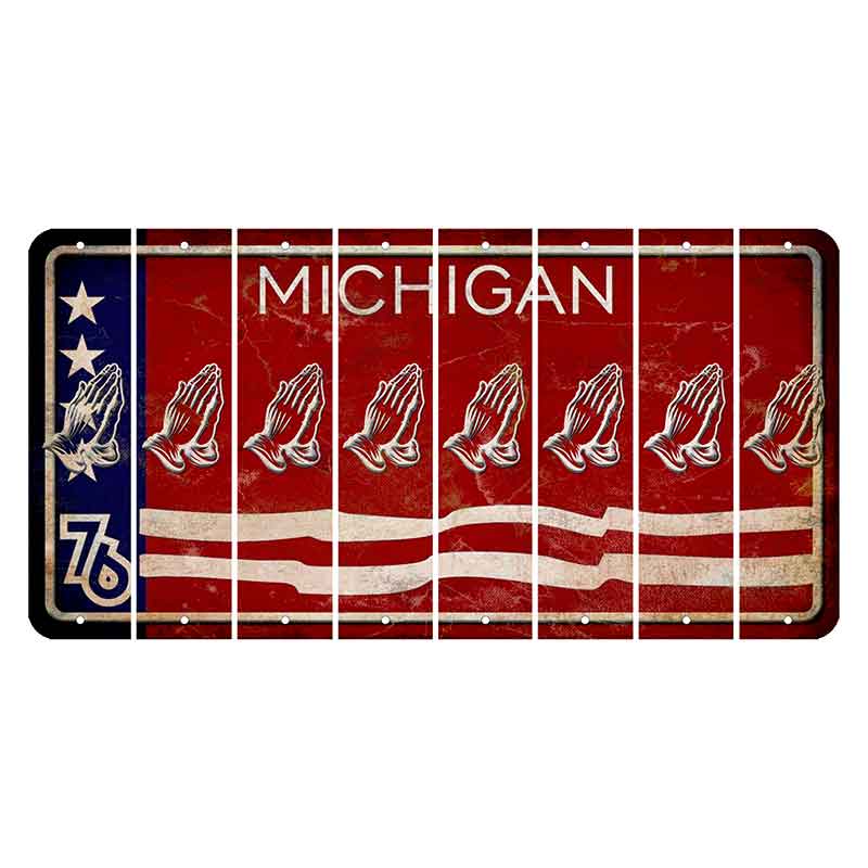 Michigan 1976 Bicentennial Cut License Plate Strips (Set of 8) Praying Hands