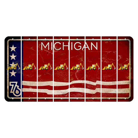 Michigan 1976 Bicentennial Cut License Plate Strips (Set of 8) Backhoe