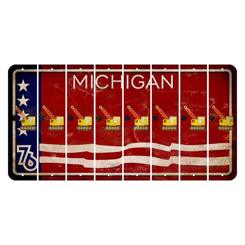 Michigan 1976 Bicentennial Cut License Plate Strips (Set of 8) Wrecking Ball Crane