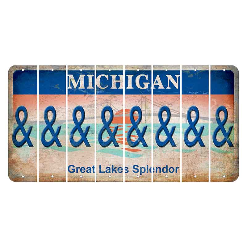 Michigan Great Lakes Splendor Cut License Plate Strips (Set of 8) And Sign