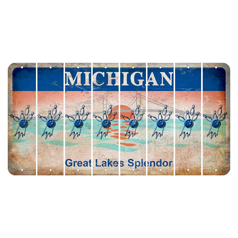 Michigan Great Lakes Splendor Cut License Plate Strips (Set of 8) Bowling