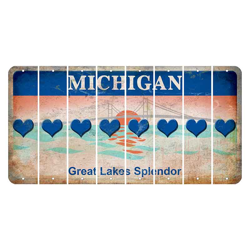 Michigan Great Lakes Splendor Cut License Plate Strips (Set of 8) Heart