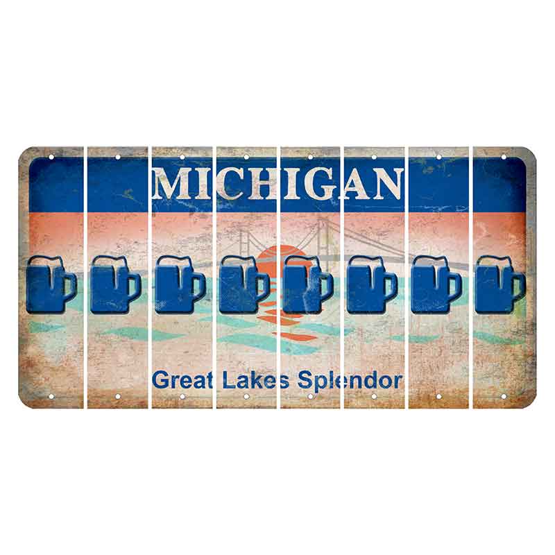 Michigan Great Lakes Splendor Cut License Plate Strips (Set of 8) Beer Mug