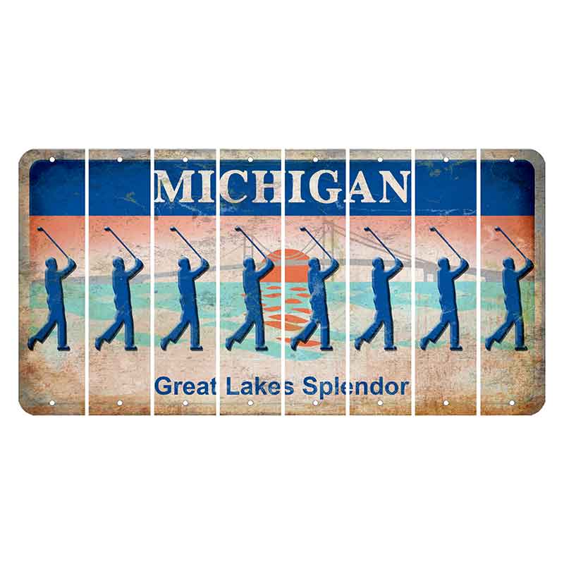 Michigan Great Lakes Splendor Cut License Plate Strips (Set of 8) Male Golfer