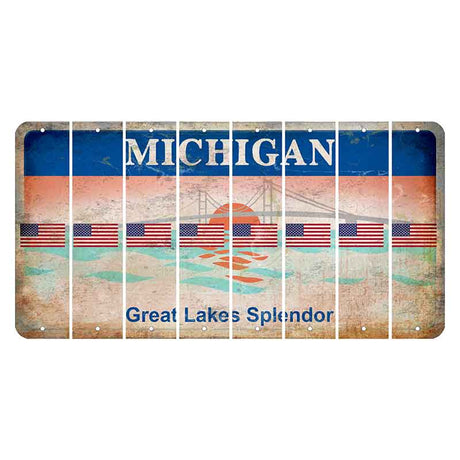 Michigan Great Lakes Splendor Cut License Plate Strips (Set of 8) American Flag