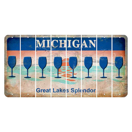 Michigan Great Lakes Splendor Cut License Plate Strips (Set of 8) Wine Glass