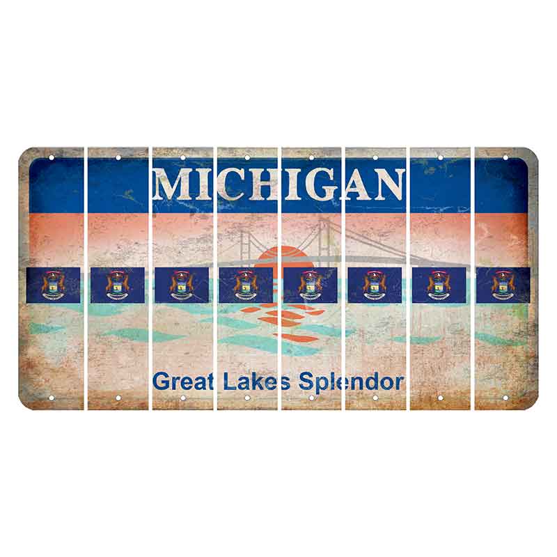 Michigan Great Lakes Splendor Cut License Plate Strips (Set of 8) State Flag