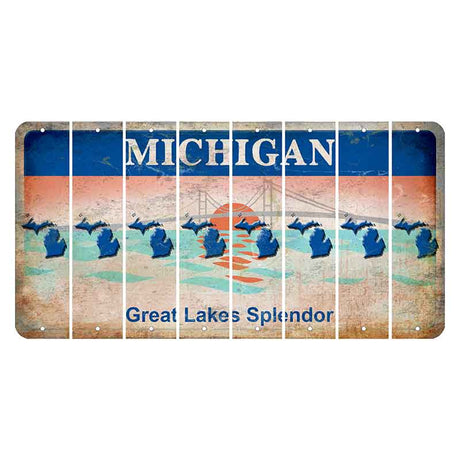 Michigan Great Lakes Splendor Cut License Plate Strips (Set of 8) State Silhouette