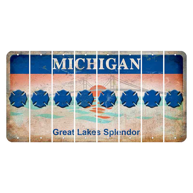 Michigan Great Lakes Splendor Cut License Plate Strips (Set of 8) Fire Badge