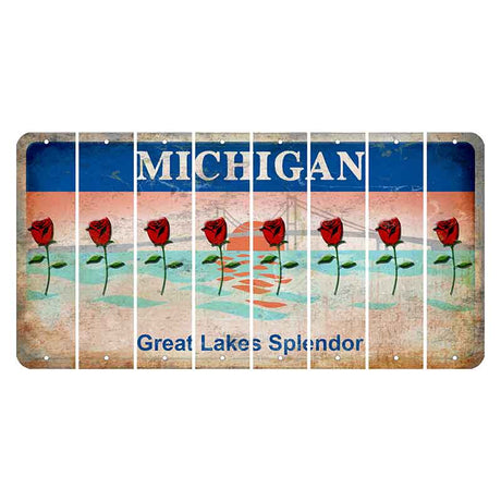 Michigan Great Lakes Splendor Cut License Plate Strips (Set of 8) Red Rose