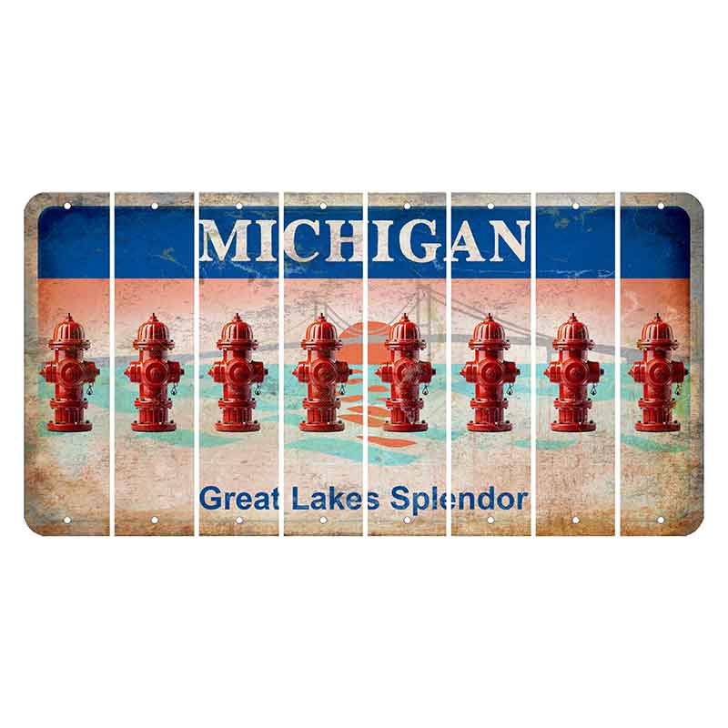 Michigan Great Lakes Splendor Cut License Plate Strips (Set of 8) Fire Hydrant