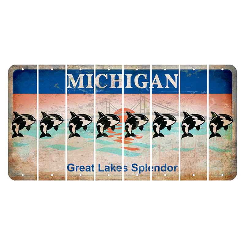 Michigan Great Lakes Splendor Cut License Plate Strips (Set of 8) Whale