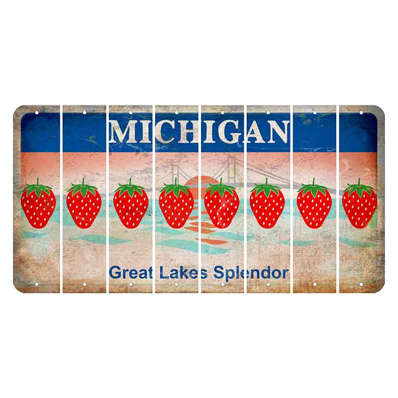 Michigan Great Lakes Splendor Cut License Plate Strips (Set of 8) Strawberry