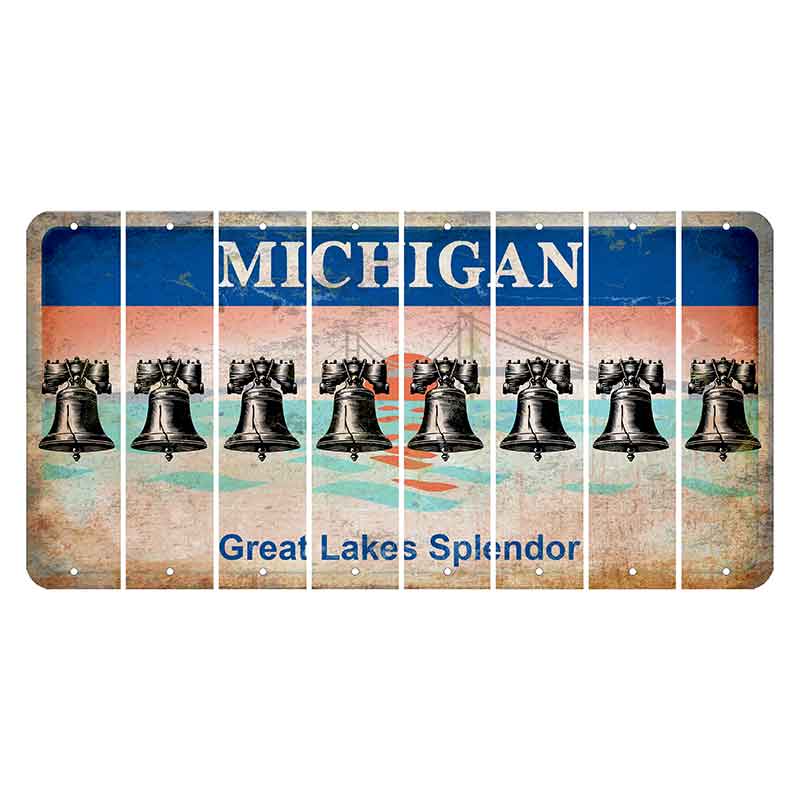 Michigan Great Lakes Splendor Cut License Plate Strips (Set of 8) Liberty Bell