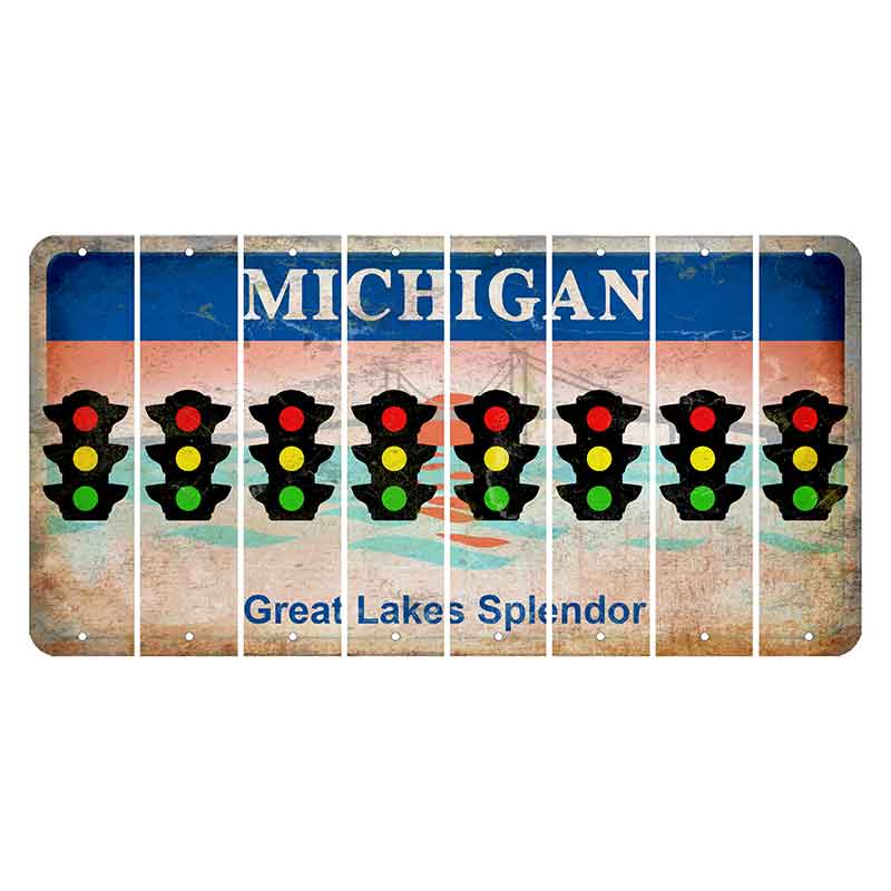 Michigan Great Lakes Splendor Cut License Plate Strips (Set of 8) Traffic Light